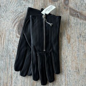 Vintage Carolina Amato Black Leather Zipper Gloves with Eiffel Charm